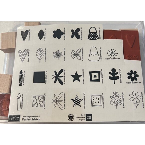 Stampin Up! Two-Step Stampin Perfect Match Rubber Stamps Set Of 28 Wood Blocks - Picture 1 of 2